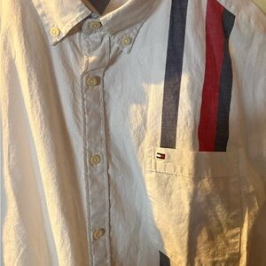 Men's Tommy Hilfiger 3xl Classic White Shirt with Navy Stripe